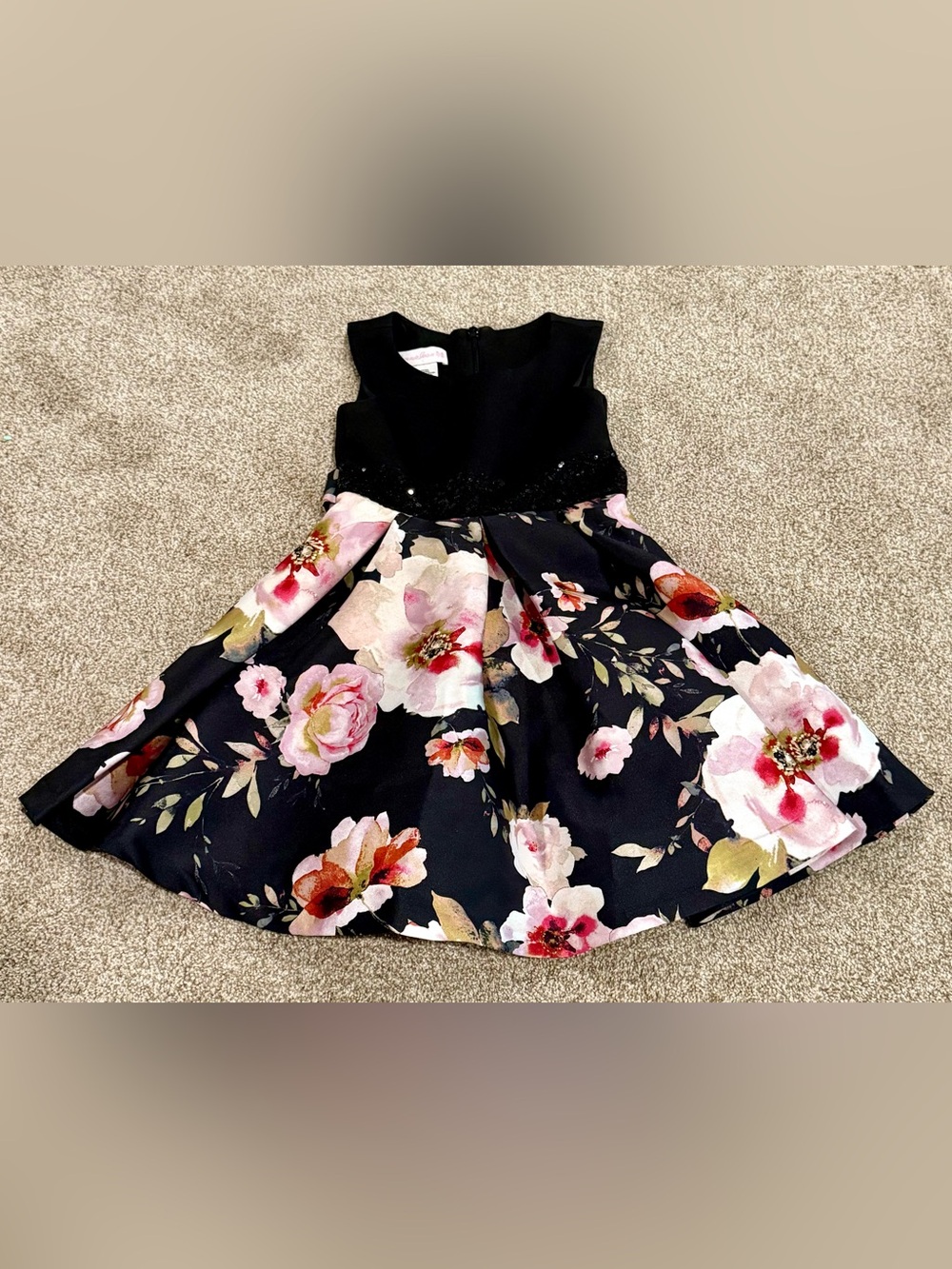 Bonnie Jean Black Dress with Pink & White Floral Skirt
